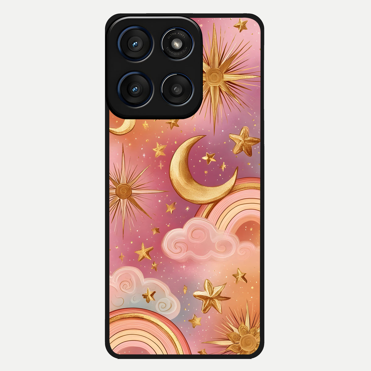  Golden Celestial Dreams Glass Case For Moto Edge 60 back cover – full design glossy printed glass finish