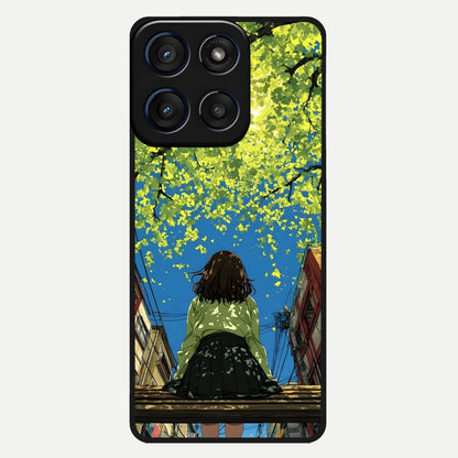  Golden Leaves Glow Glass Case For Moto Edge 60 back cover – full design glossy printed glass finish