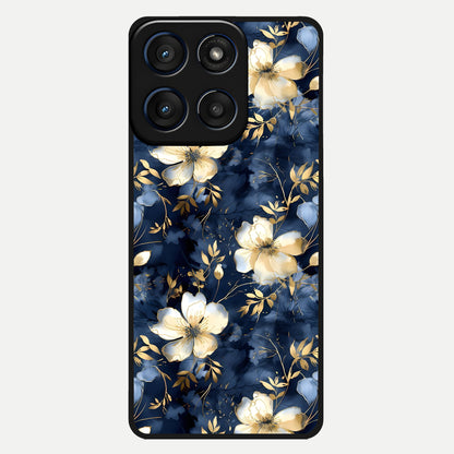  Golden Midnight Bloom Glass Case For Moto Edge 60 back cover – full design glossy printed glass finish