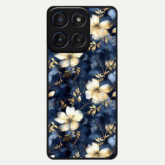  Golden Midnight Bloom Glass Case For Moto Edge 60 back cover – full design glossy printed glass finish