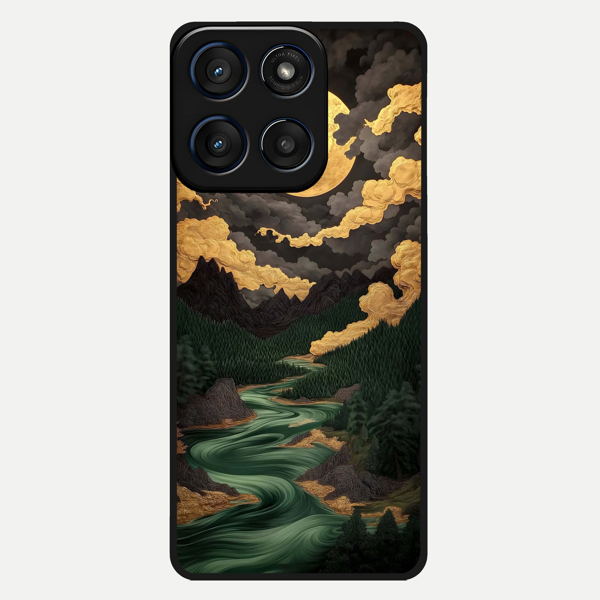  Golden River Moon Glass Case For Moto Edge 60 back cover – full design glossy printed glass finish