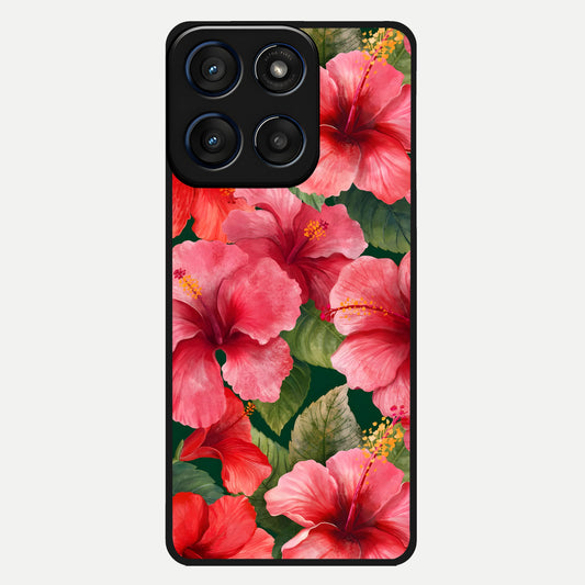  Hibiscus Pattern Glass Case For Moto Edge 60 back cover – full design glossy printed glass finish