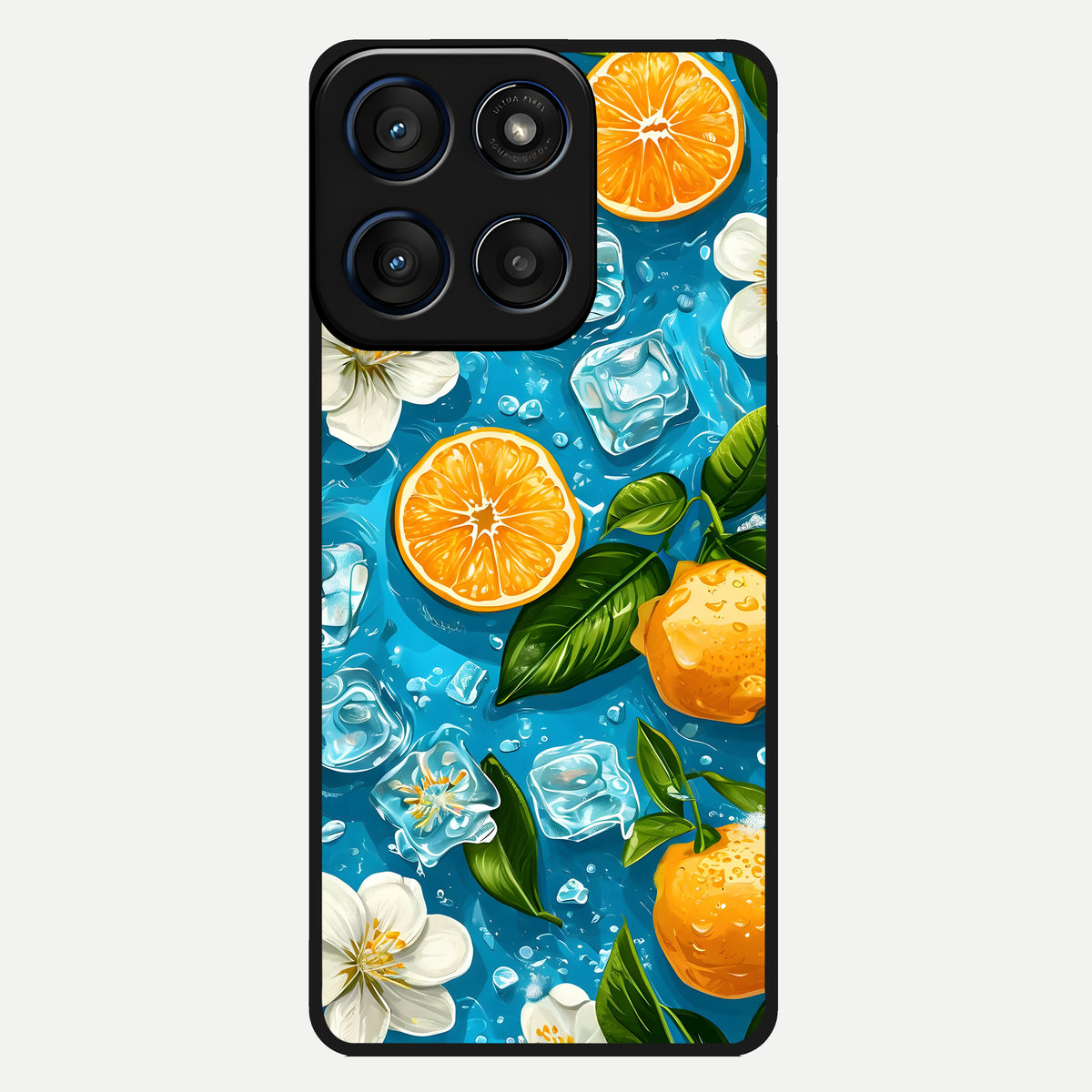  Ice Cube With Orange Glass Case For Moto Edge 60 back cover – full design glossy printed glass finish