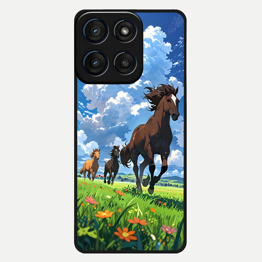  Majestic Horses Galloping Glass Case For Moto Edge 60 back cover – full design glossy printed glass finish
