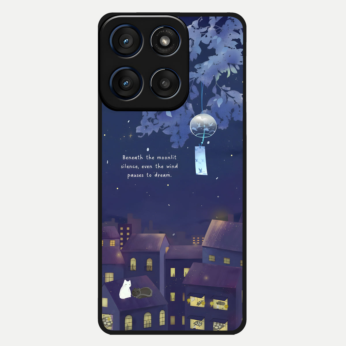  Moonlit Cat Silence Glass Case For Moto Edge 60 back cover – full design glossy printed glass finish