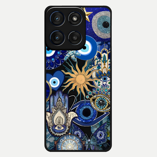  Mystic Blue Evil Eye Glass Case For Moto Edge 60 back cover – full design glossy printed glass finish