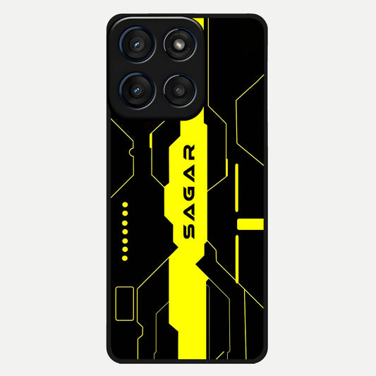  Neon CYBERPUNK Custom Name Glass Case For Moto Edge 60 back cover – full design glossy printed glass finish