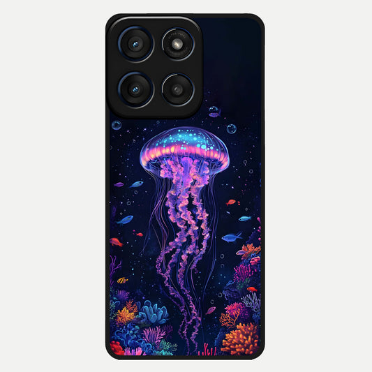  Neon Jellyfish Glass Case For Moto Edge 60 back cover – full design glossy printed glass finish