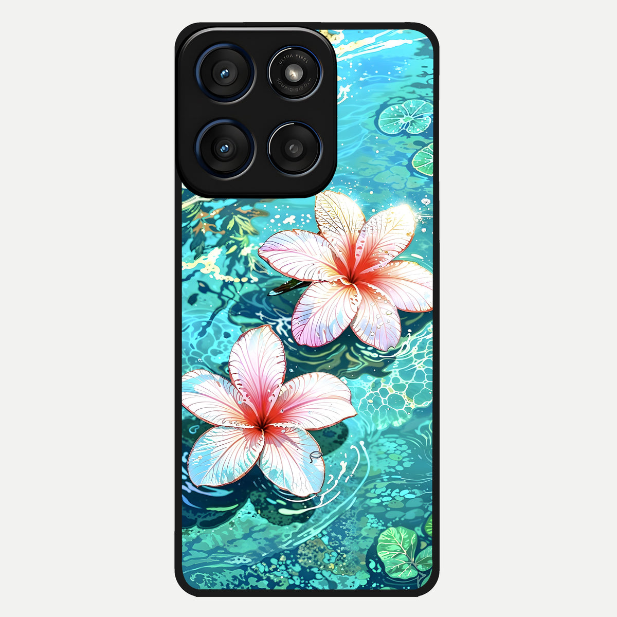 Pink Flowers in Water Glass Case For Moto Edge 60 back cover – full design glossy printed glass finish