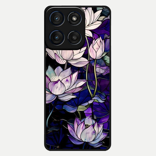  Purple Lotus Pattern Glass Case For Moto Edge 60 back cover – full design glossy printed glass finish