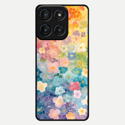  Rainbow Blossom Burst Glass Case For Moto Edge 60 back cover – full design glossy printed glass finish