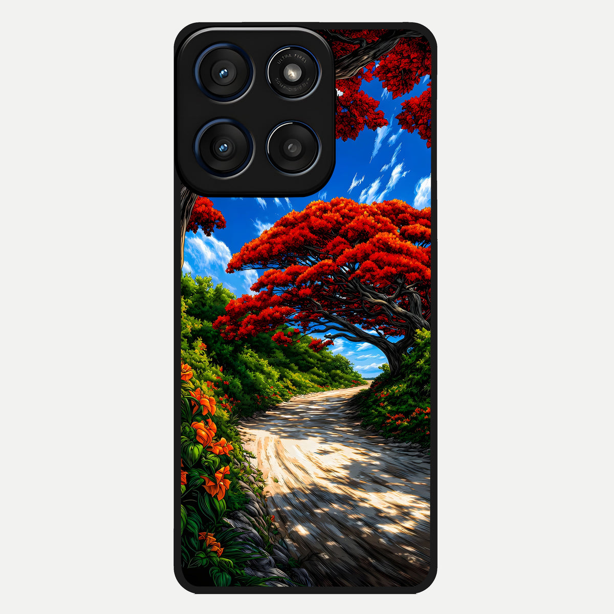  Red Trees Pathway Glass Case For Moto Edge 60 back cover – full design glossy printed glass finish