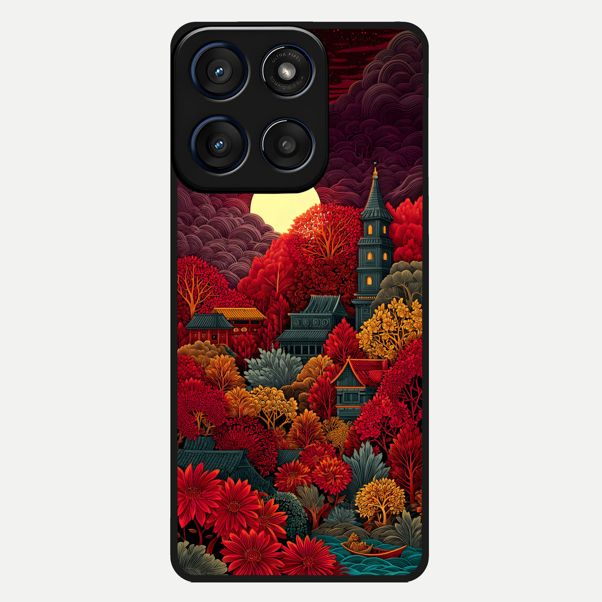  Scarlet Autumn Temple Glass Case For Moto Edge 60 back cover – full design glossy printed glass finish