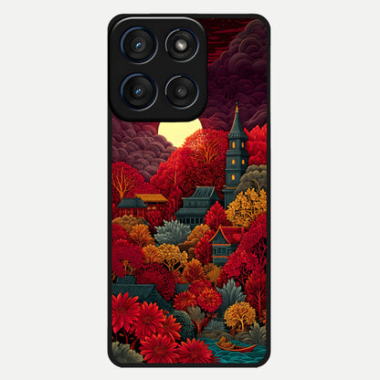  Scarlet Autumn Temple Glass Case For Moto Edge 60 back cover – full design glossy printed glass finish