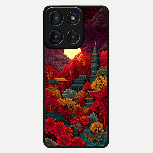  Scarlet Autumn Temple Glass Case For Moto Edge 60 back cover – full design glossy printed glass finish