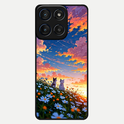  Two Cats Friends Glass Case For Moto Edge 60 back cover – full design glossy printed glass finish