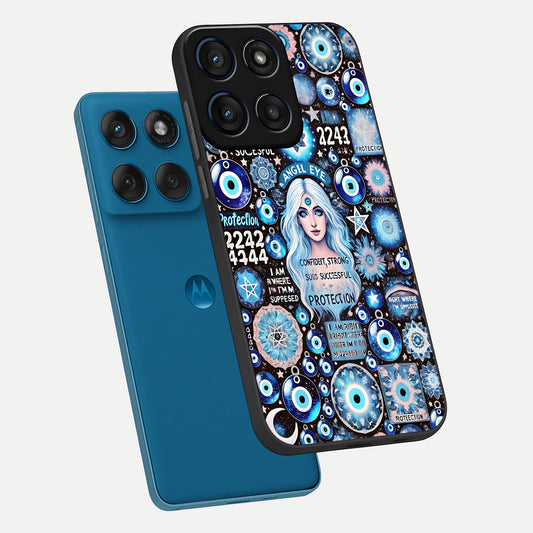  Angel Aura Shield phone case For Moto Edge 60 showing premium glass back cover with detailed artwork
