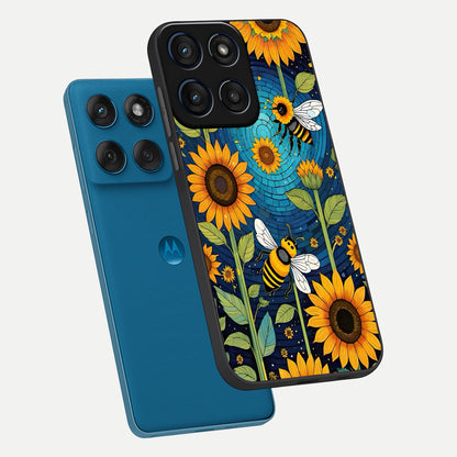  Bees And Sunflowers phone case For Moto Edge 60 showing premium glass back cover with detailed artwork