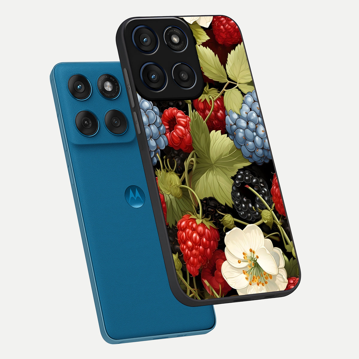  Berry Bloom Charm phone case For Moto Edge 60 showing premium glass back cover with detailed artwork