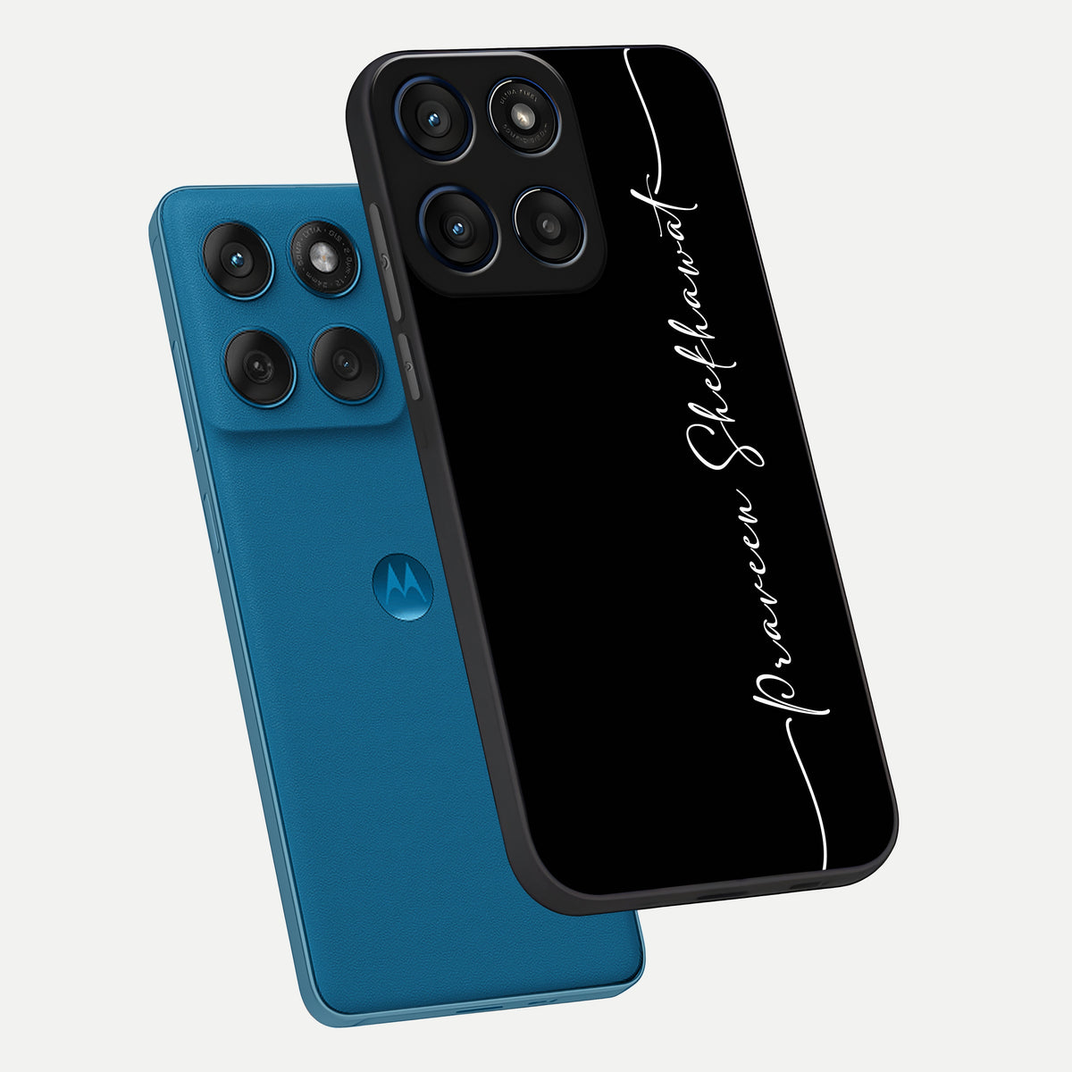  Black Tune Custom Name phone case For Moto Edge 60 showing premium glass back cover with detailed artwork