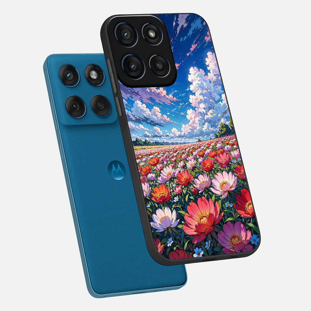  Blossom Sky Field phone case For Moto Edge 60 showing premium glass back cover with detailed artwork