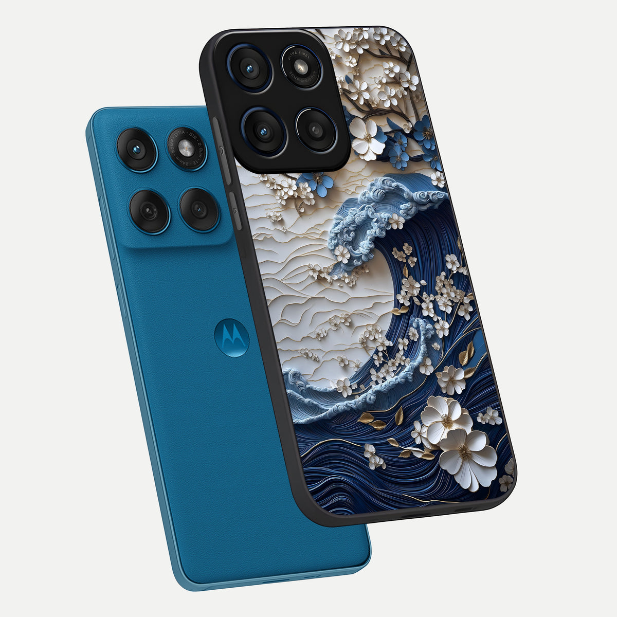  Blossom Wave Art phone case For Moto Edge 60 showing premium glass back cover with detailed artwork