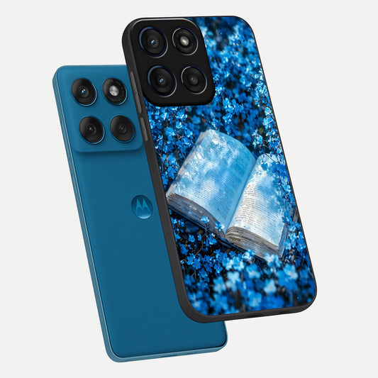  Blue Bloom Tales phone case For Moto Edge 60 showing premium glass back cover with detailed artwork