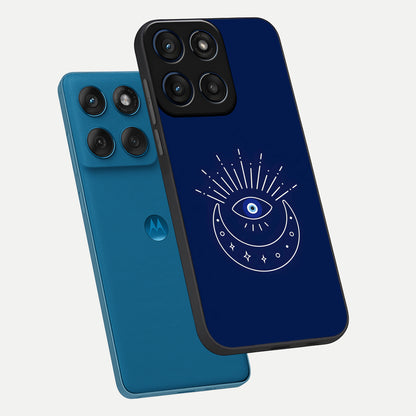  Blue Evil Eye phone case For Moto Edge 60 showing premium glass back cover with detailed artwork