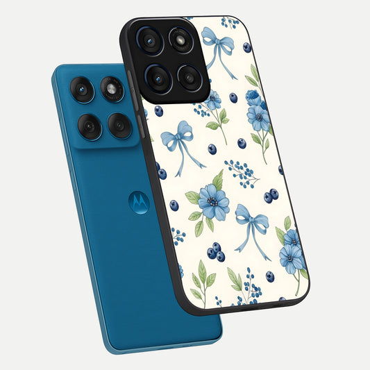  Blue Flower And Bow phone case For Moto Edge 60 showing premium glass back cover with detailed artwork