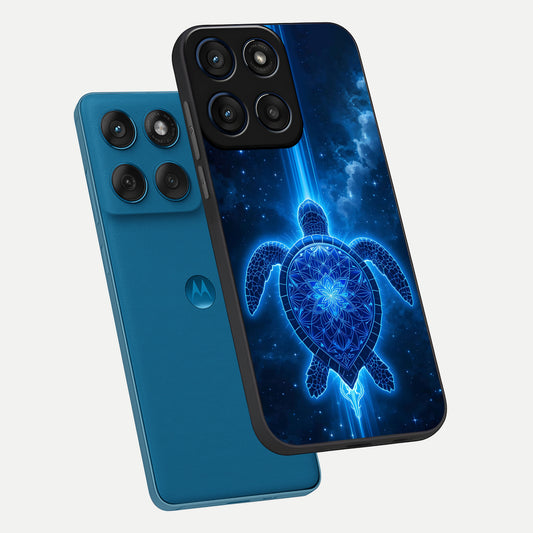  Blue Galaxy Turtle phone case For Moto Edge 60 showing premium glass back cover with detailed artwork