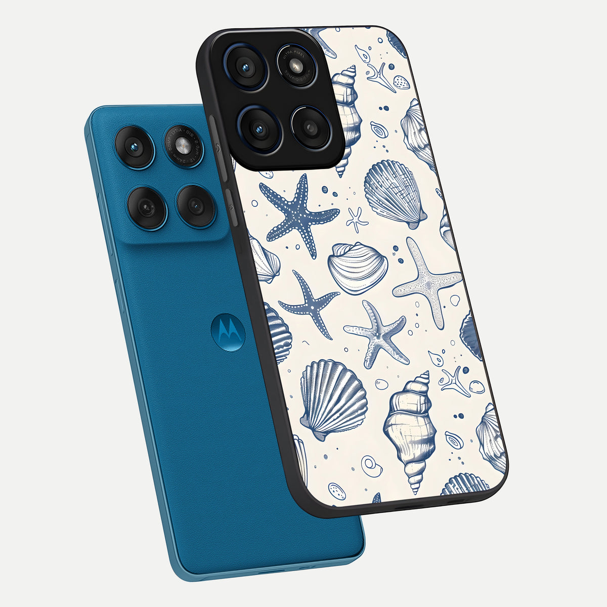  Blue Ocean Outline phone case For Moto Edge 60 showing premium glass back cover with detailed artwork