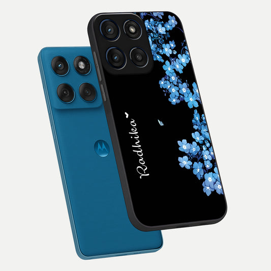  Blue Petal Dream Custom Name phone case For Moto Edge 60 showing premium glass back cover with detailed artwork