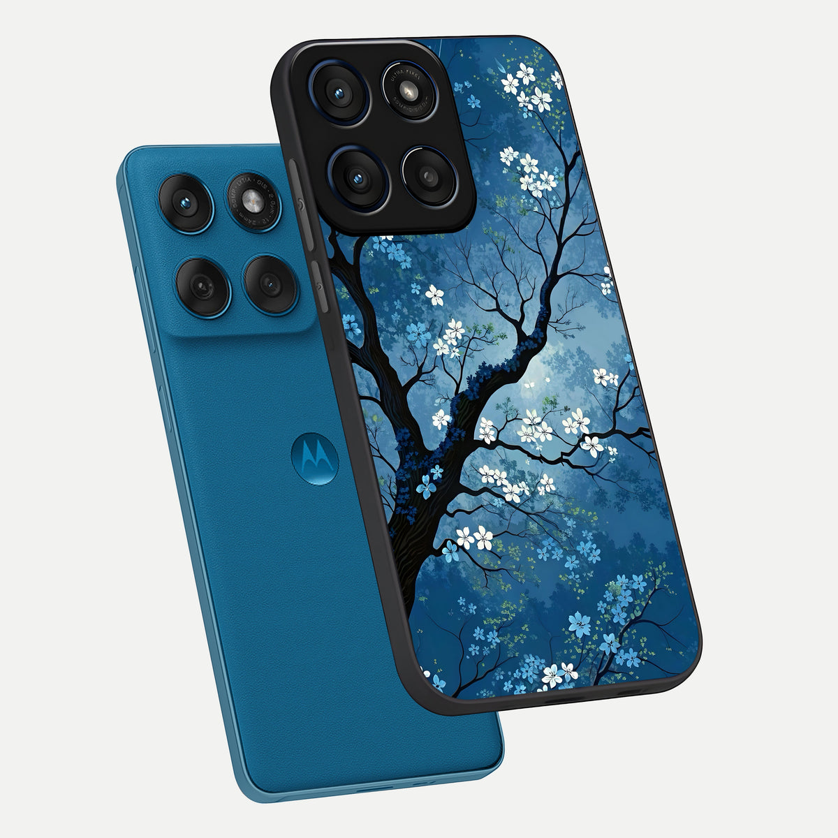  Blue Tree Serenity phone case For Moto Edge 60 showing premium glass back cover with detailed artwork