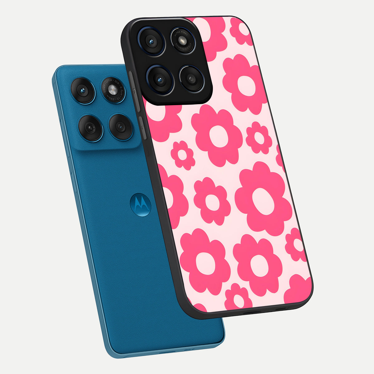  Blush Flower Pop phone case For Moto Edge 60 showing premium glass back cover with detailed artwork