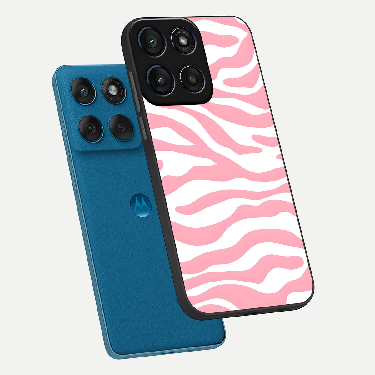  Blush Zebra Flow phone case For Moto Edge 60 showing premium glass back cover with detailed artwork