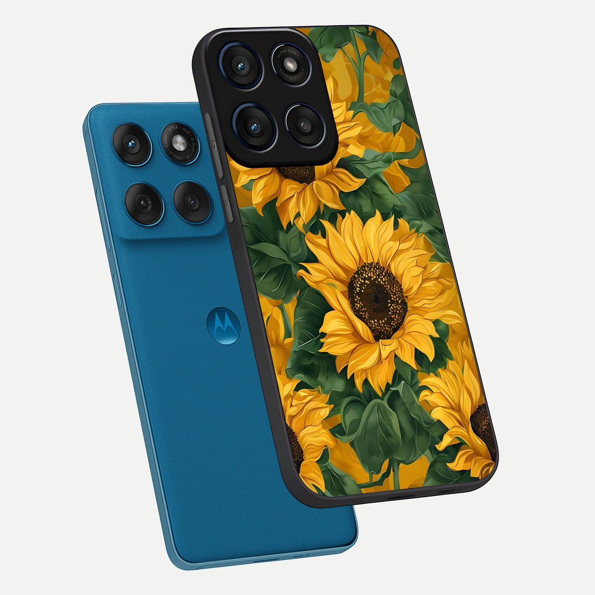  Bright Sunflower Bloom phone case For Moto Edge 60 showing premium glass back cover with detailed artwork