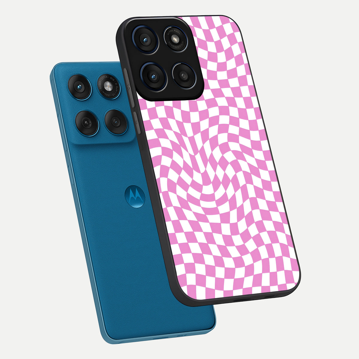 Bubblegum Check Wave phone case For Moto Edge 60 showing premium glass back cover with detailed artwork