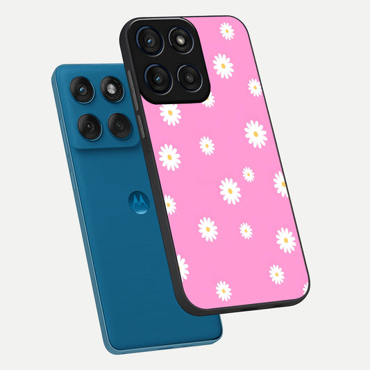  Bubblegum Daisy Pop phone case For Moto Edge 60 showing premium glass back cover with detailed artwork