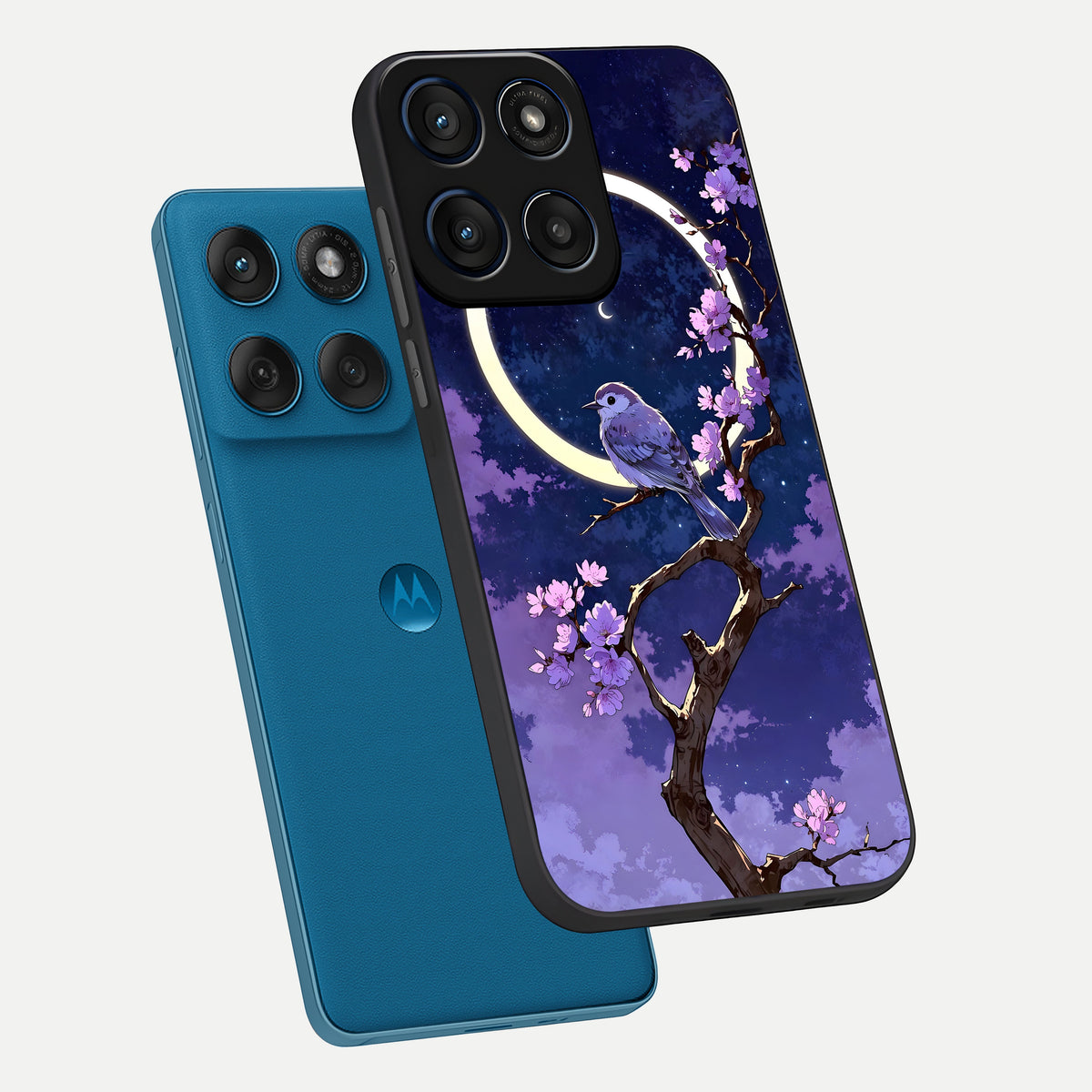  Celestial Bird Blossom phone case For Moto Edge 60 showing premium glass back cover with detailed artwork