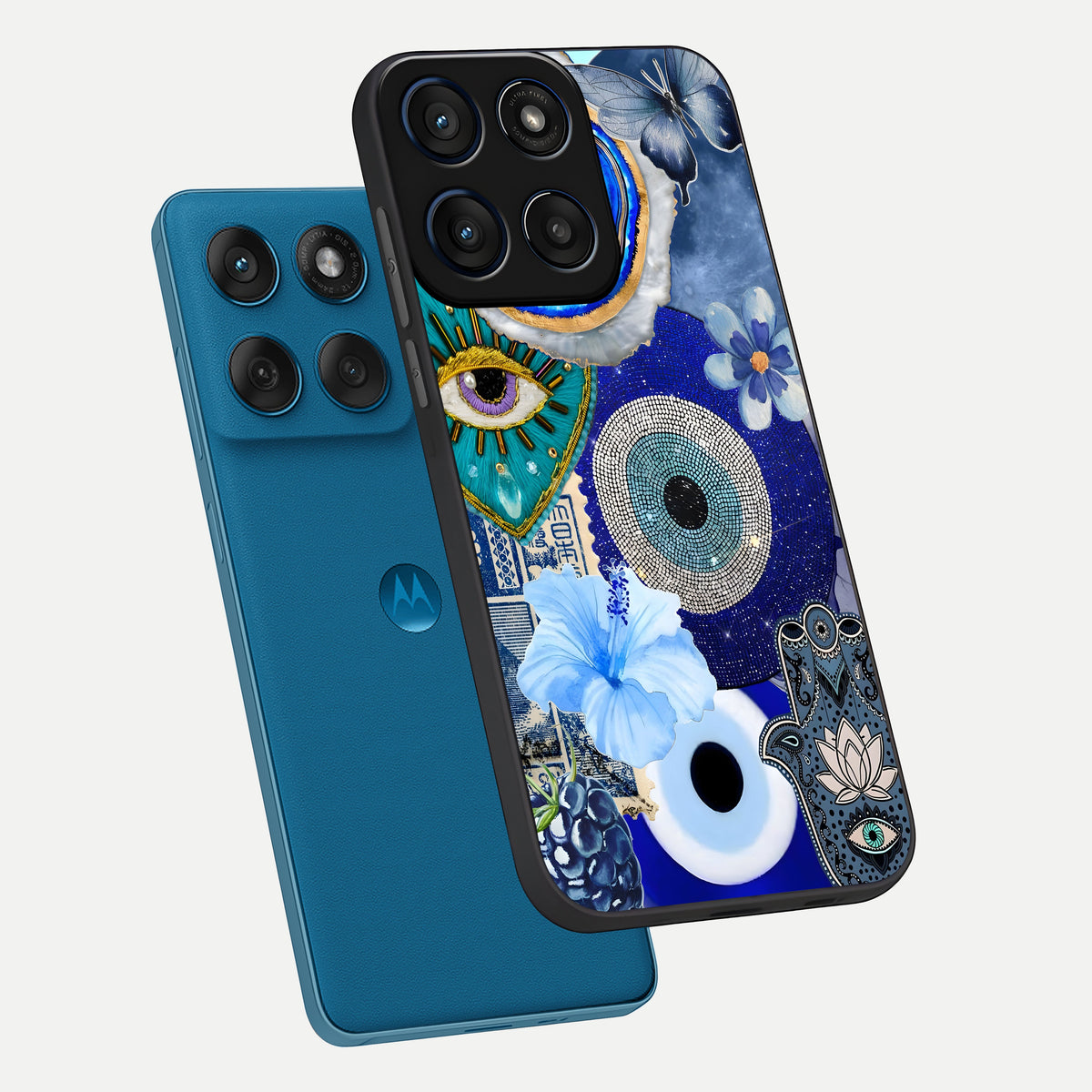  Celestial Blue Vision phone case For Moto Edge 60 showing premium glass back cover with detailed artwork