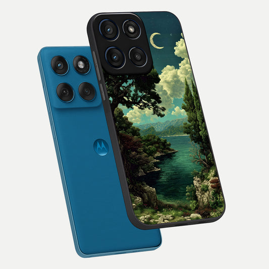  Celestial Lake Peace phone case For Moto Edge 60 showing premium glass back cover with detailed artwork