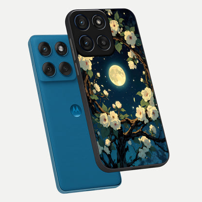  Celestial Moon And Flower phone case For Moto Edge 60 showing premium glass back cover with detailed artwork