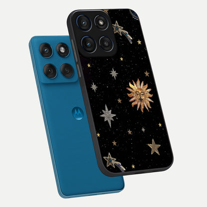  Celestial Moon With Stars phone case For Moto Edge 60 showing premium glass back cover with detailed artwork
