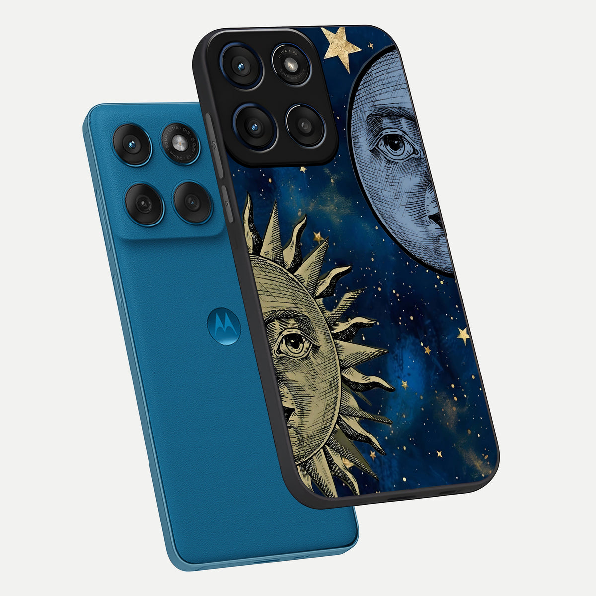  Celestial Moon With Sun phone case For Moto Edge 60 showing premium glass back cover with detailed artwork
