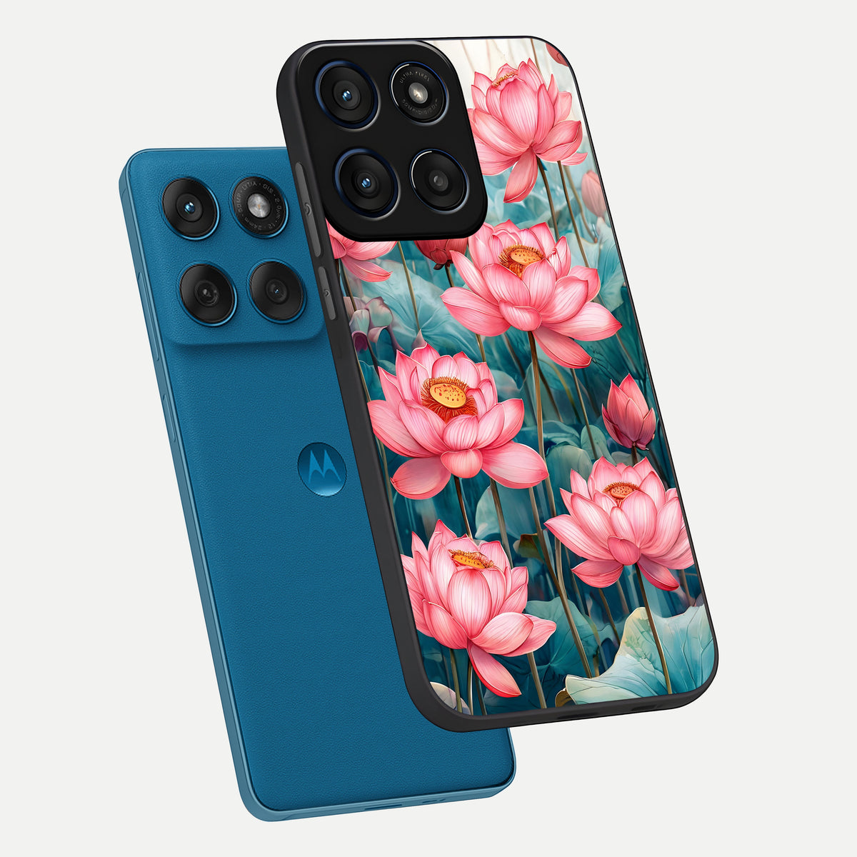 Celestial Pink Lotus phone case For Moto Edge 60 showing premium glass back cover with detailed artwork