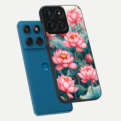  Celestial Pink Lotus phone case For Moto Edge 60 showing premium glass back cover with detailed artwork