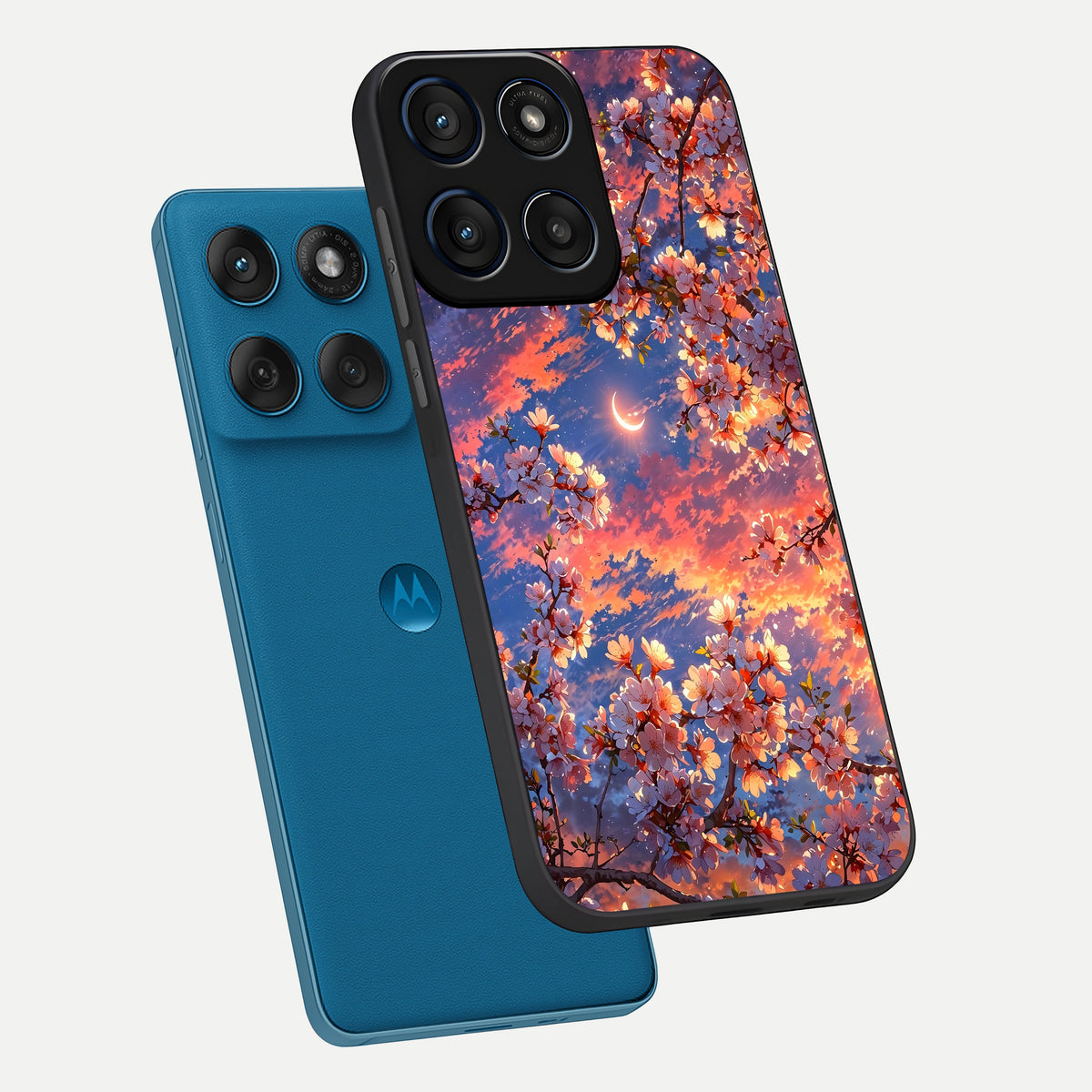 Celestial Sakura Sunset phone case For Moto Edge 60 showing premium glass back cover with detailed artwork