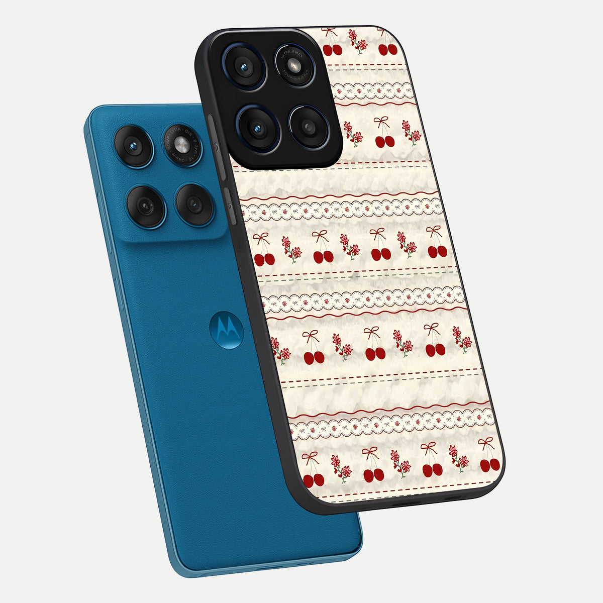  Cherry Bloom Charm phone case For Moto Edge 60 showing premium glass back cover with detailed artwork