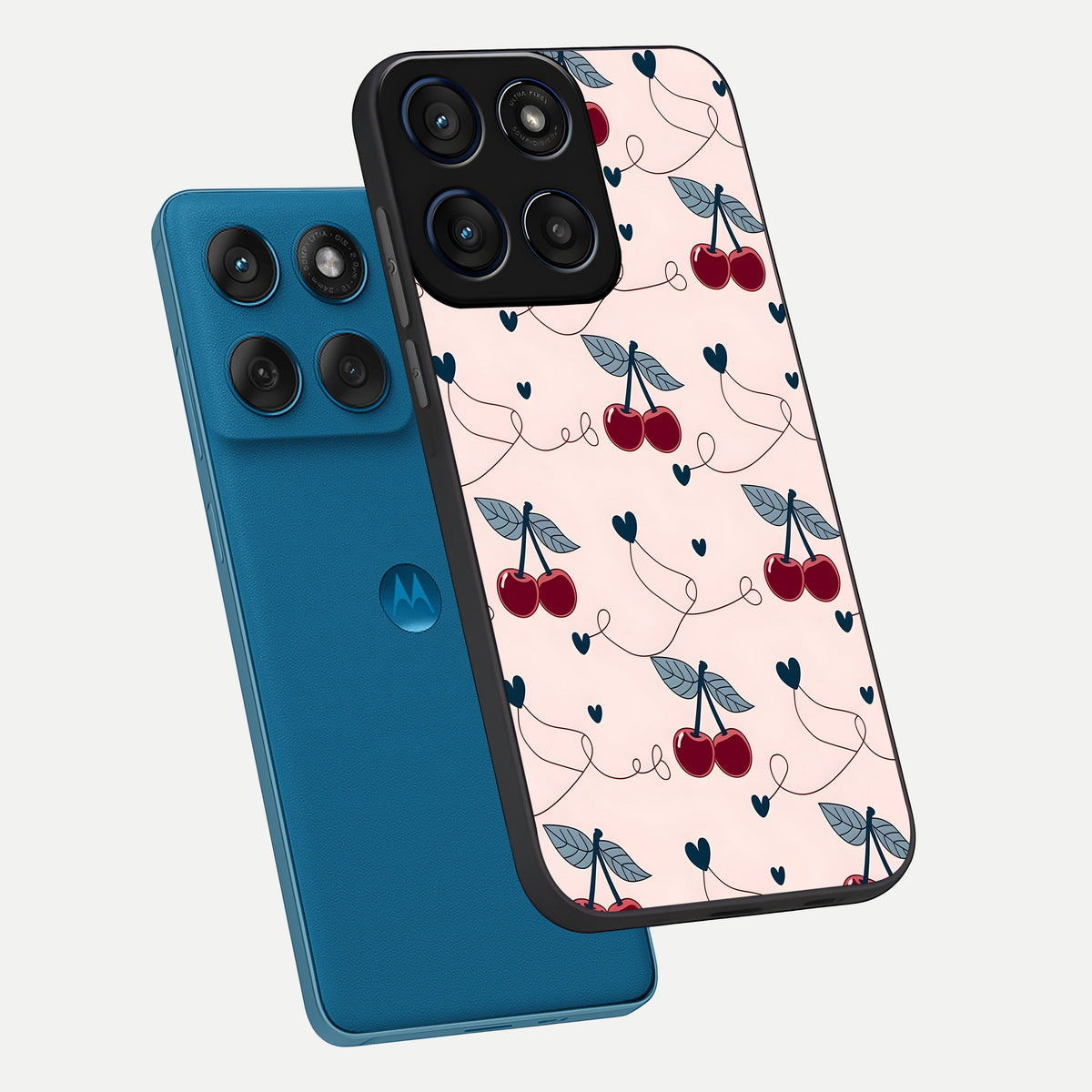 Cherry Heart Line phone case For Moto Edge 60 showing premium glass back cover with detailed artwork