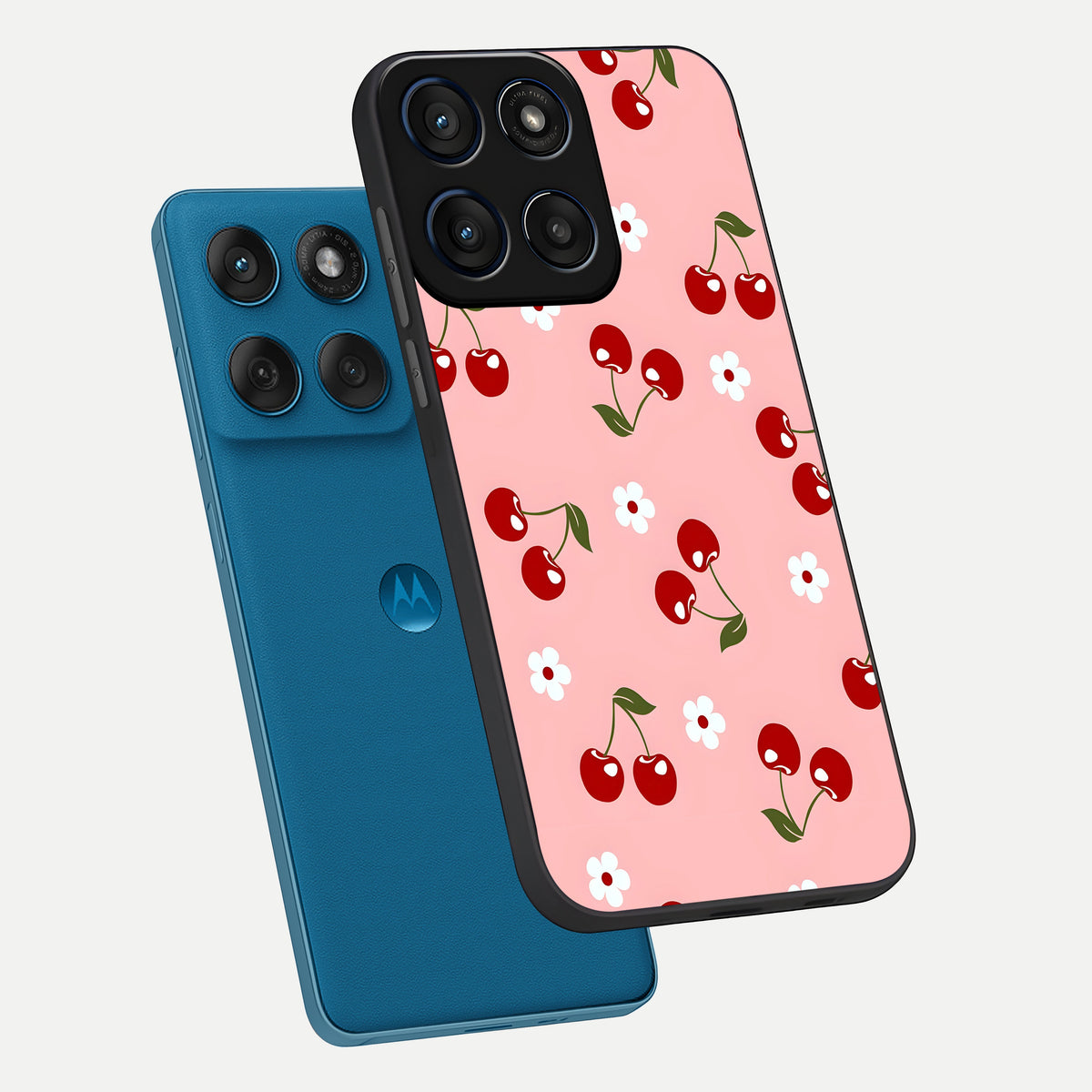  Cherry Love Mood phone case For Moto Edge 60 showing premium glass back cover with detailed artwork